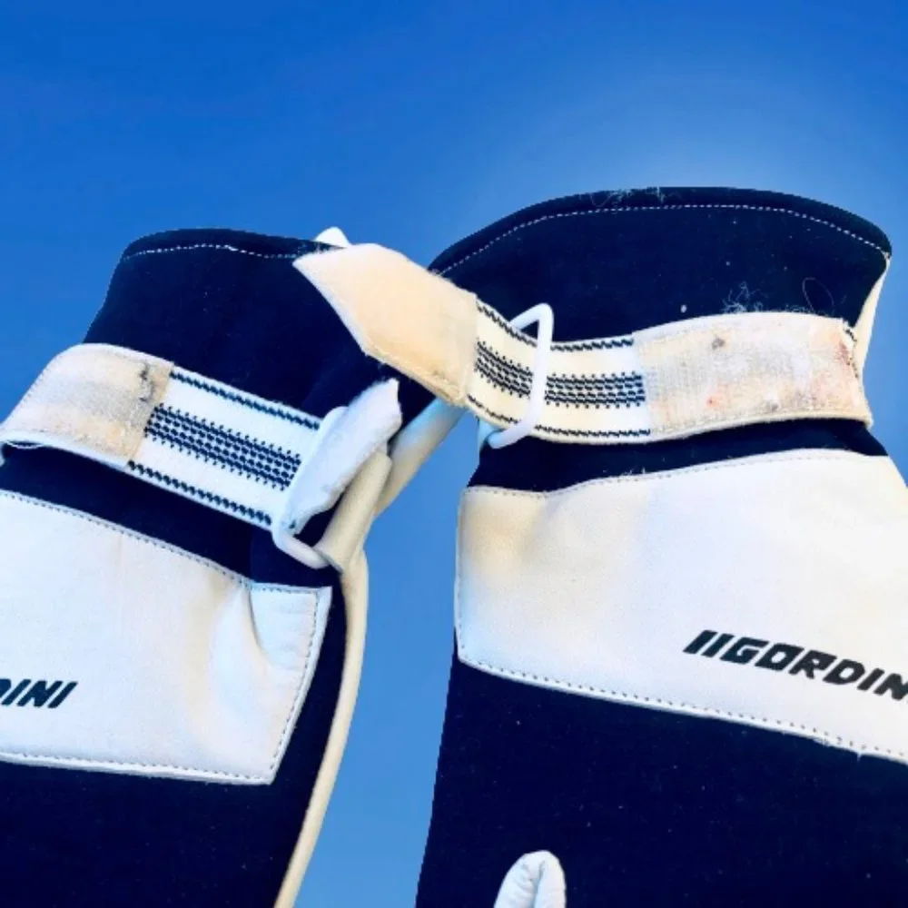 Gordini Gloves Navy Blue & White Leather Ski Snowboard Womens Medium